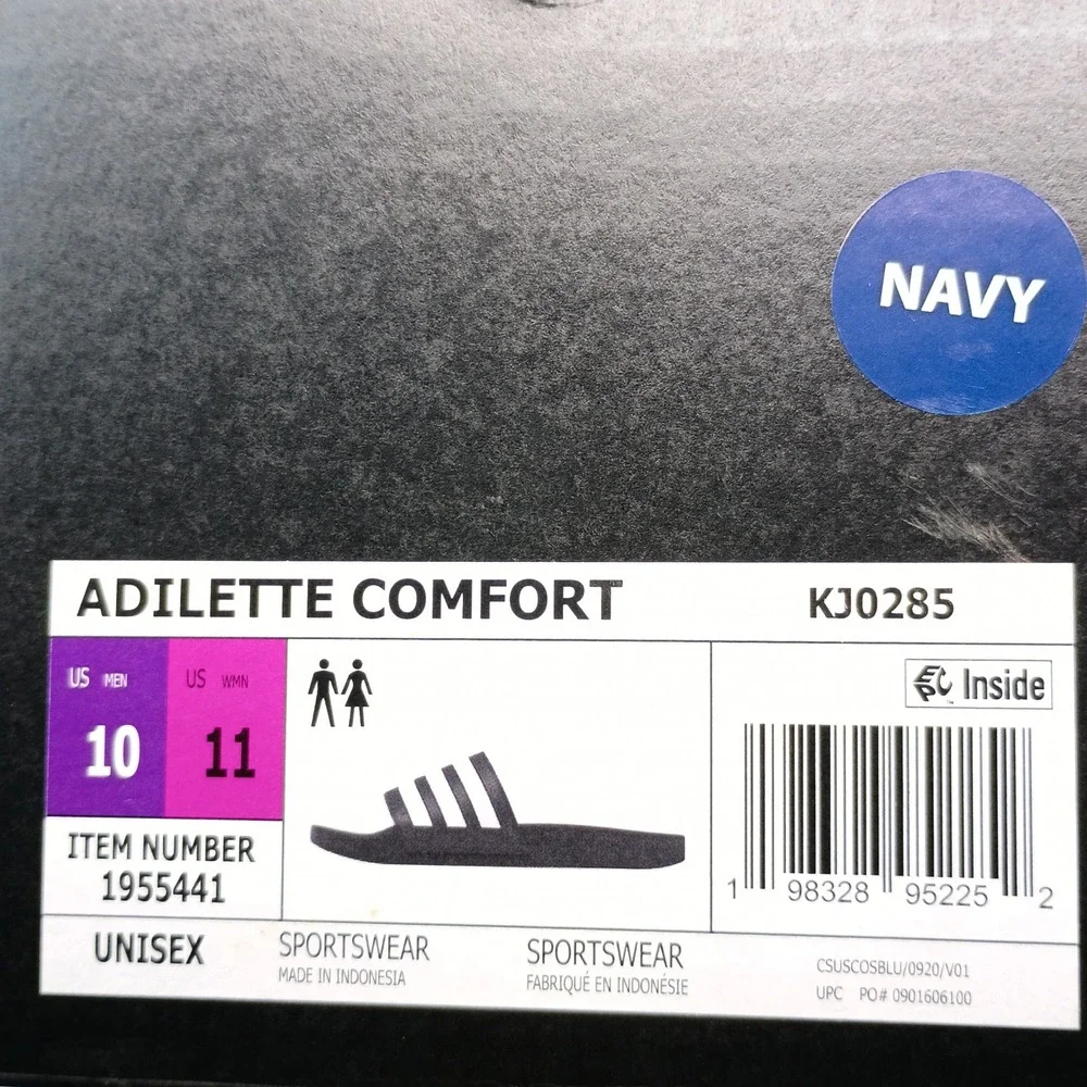 Adidas Adilette Comfort Slides Men Size 10 Navy Blue White Striped Sandals